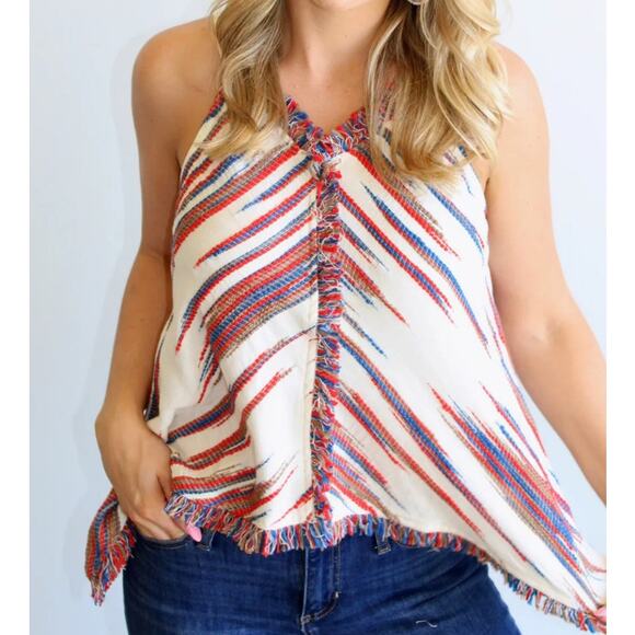Anthropologie Thml Women's Fringe Handkerchief Hem Tank Top Multicolor SZ Medium - Picture 1 of 11